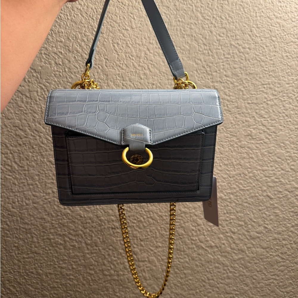 JW PEI Elegant Gray Croc-Embossed Handbag